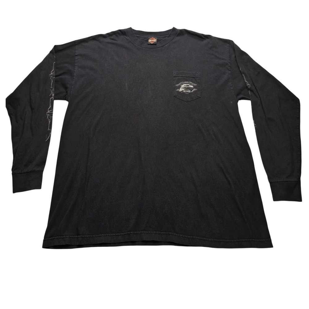 Harley Davidson Route 66 Eagle Graphic Long Sleeve Pocket T-Shirt Black Men 3XL